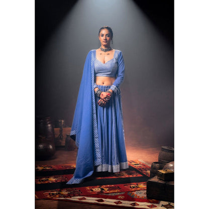 Taraasi QURBAT' Blue Mulmul Cotton Dupatta