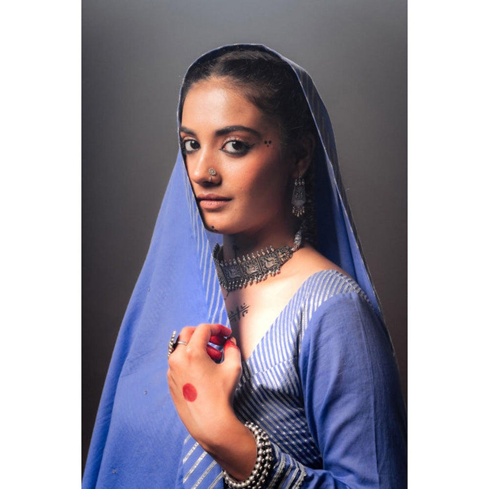 Taraasi QURBAT' Blue Mulmul Cotton Dupatta