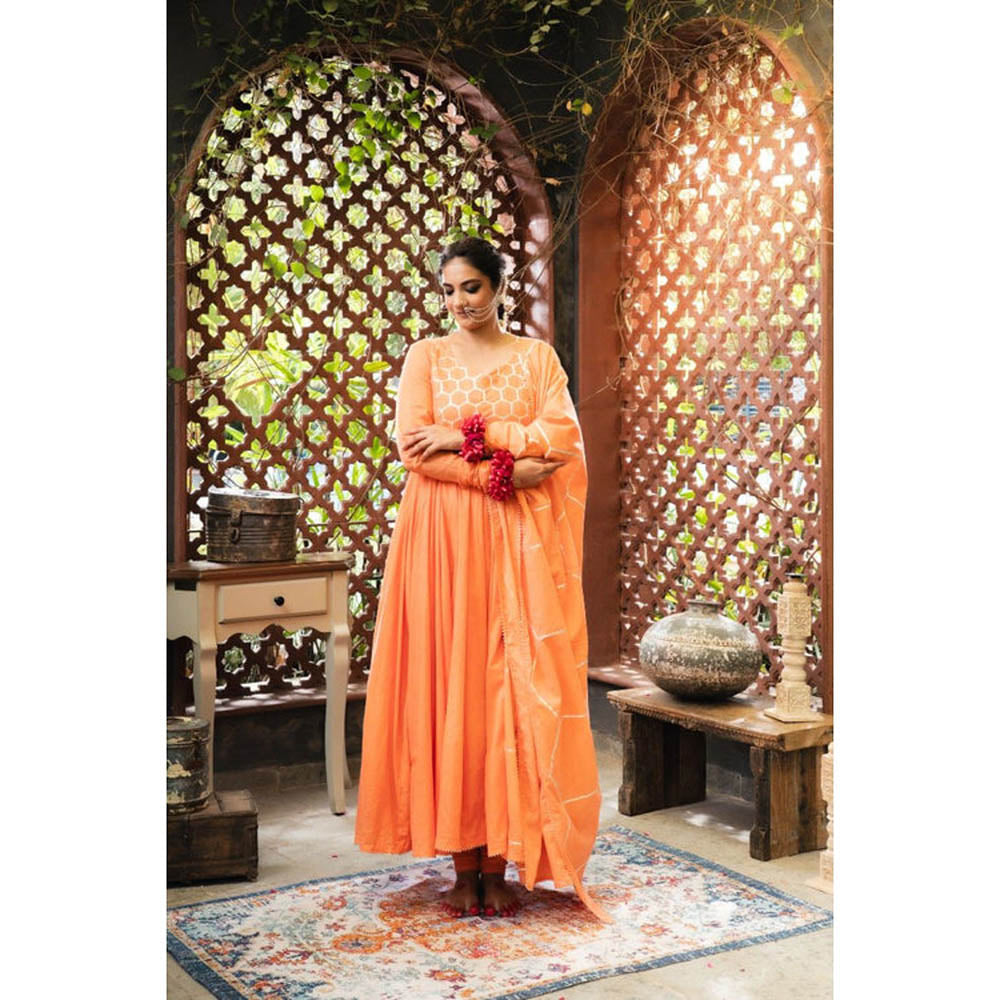 Taraasi Orange Mulmul Cotton Dupatta