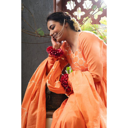 Taraasi Orange Mulmul Cotton Dupatta
