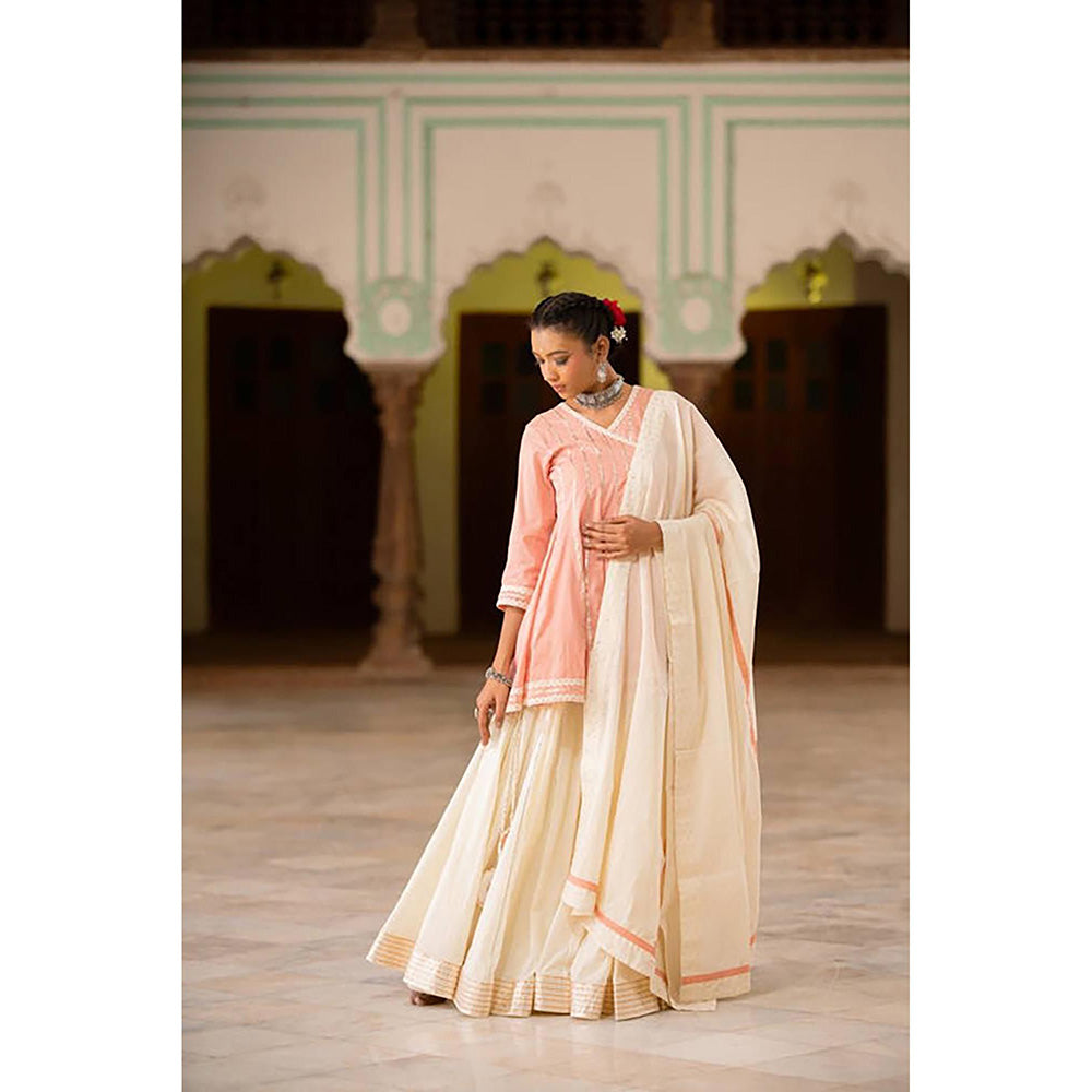 Taraasi MASAKALI' Nude Caramel Mulmul Cotton Short Angrakha Kurta