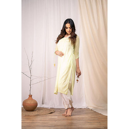 Taraasi GO ROUND AND ROUND' Lime Green Mulmul Cotton Dress