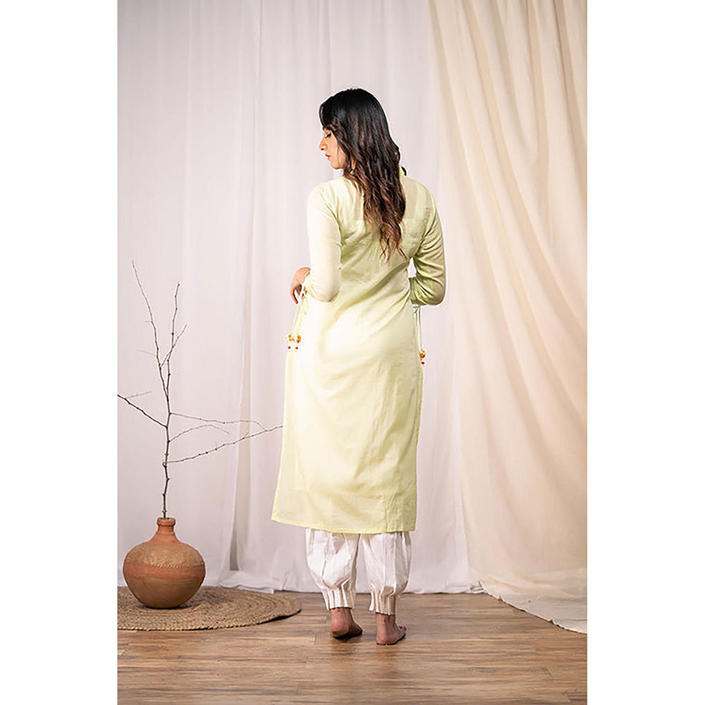 Taraasi GO ROUND AND ROUND' Lime Green Mulmul Cotton Dress