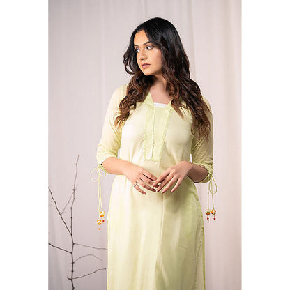 Taraasi GO ROUND AND ROUND' Lime Green Mulmul Cotton Dress