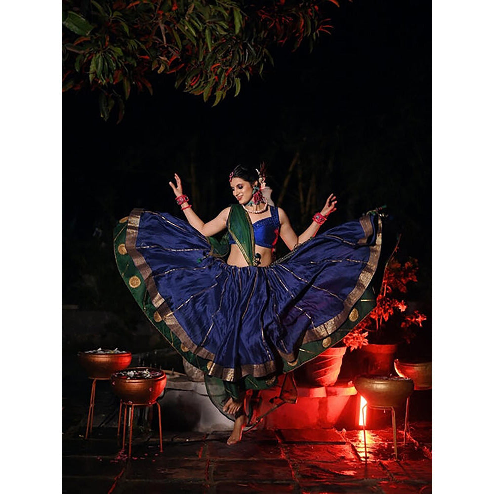 Taraasi Neelkamal Blue Double Layered Handloom Chanderi Silk Kalidar Ghaghara Skirt