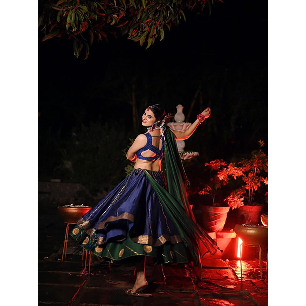 Taraasi Neelkamal Blue Double Layered Handloom Chanderi Silk Kalidar Ghaghara Skirt