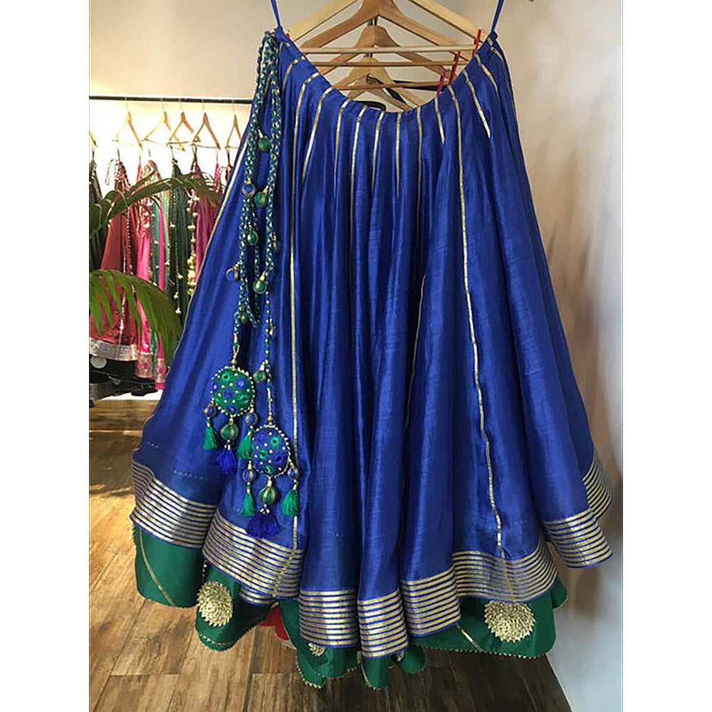 Taraasi Neelkamal Blue Double Layered Handloom Chanderi Silk Kalidar Ghaghara Skirt