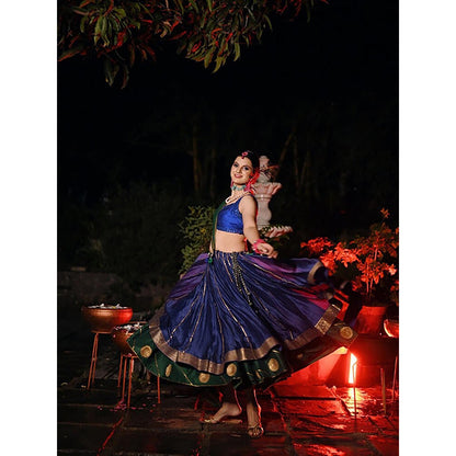 Taraasi Neelkamal Blue Double Layered Handloom Chanderi Silk Kalidar Ghaghara Skirt