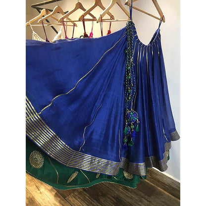 Taraasi Neelkamal Blue Double Layered Handloom Chanderi Silk Kalidar Ghaghara Skirt