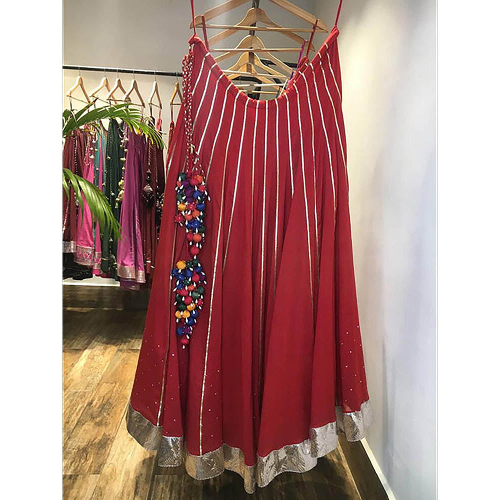Taraasi Sindoori Red Mulmul Cotton Kalidar Ghaghara Skirt