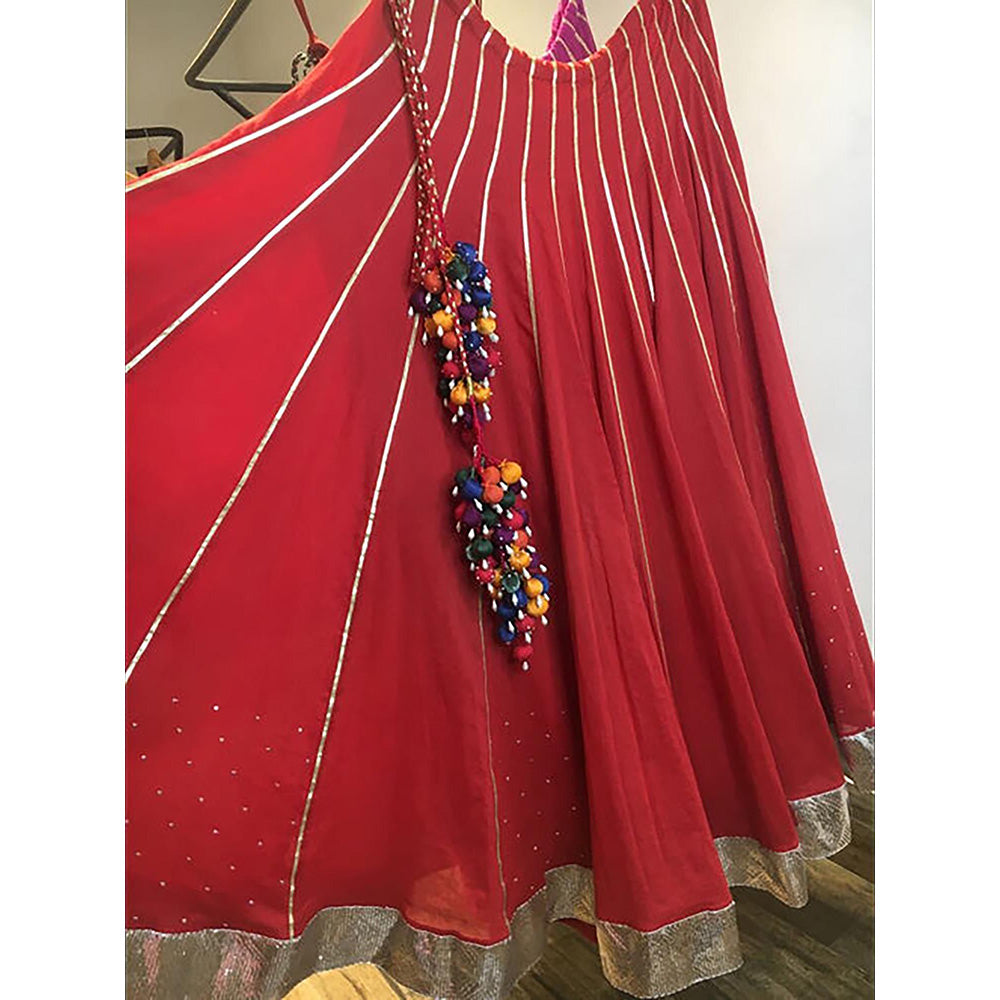 Taraasi Sindoori Red Mulmul Cotton Kalidar Ghaghara Skirt