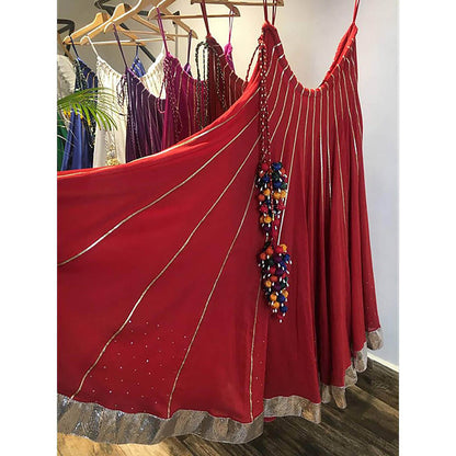 Taraasi Sindoori Red Mulmul Cotton Kalidar Ghaghara Skirt