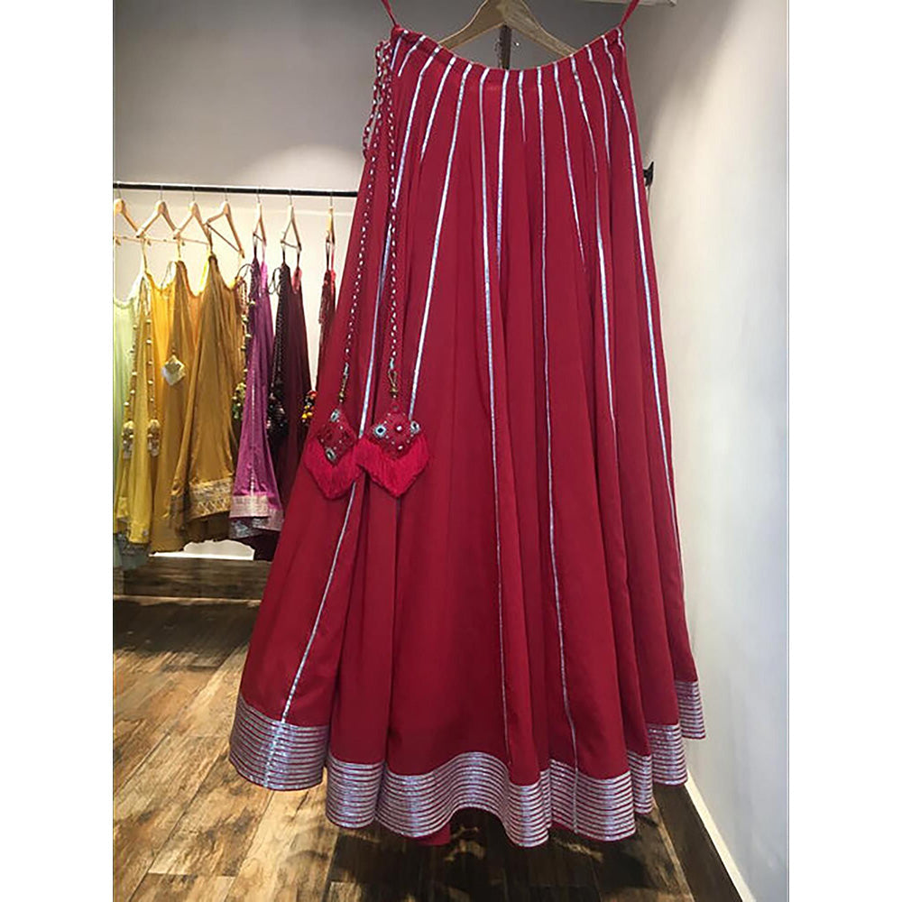 Taraasi Laal Chandni Red Mulmul Cotton Kalidar Ghaghara Skirt