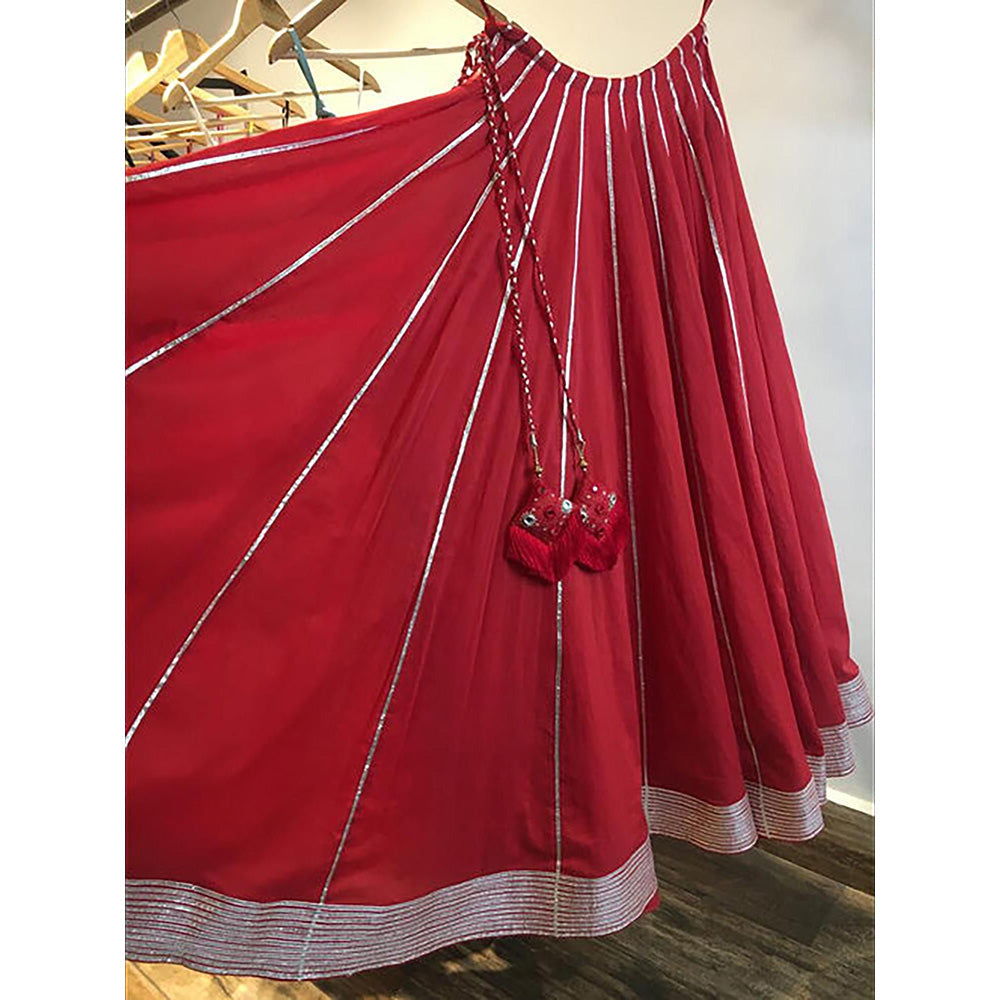 Taraasi Laal Chandni Red Mulmul Cotton Kalidar Ghaghara Skirt