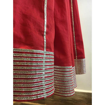 Taraasi Laal Chandni Red Mulmul Cotton Kalidar Ghaghara Skirt