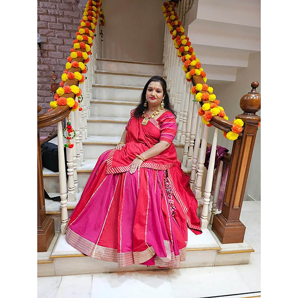 Taraasi Surkh Gulabi Red Mulmul Cotton Kalidar Ghaghara Skirt