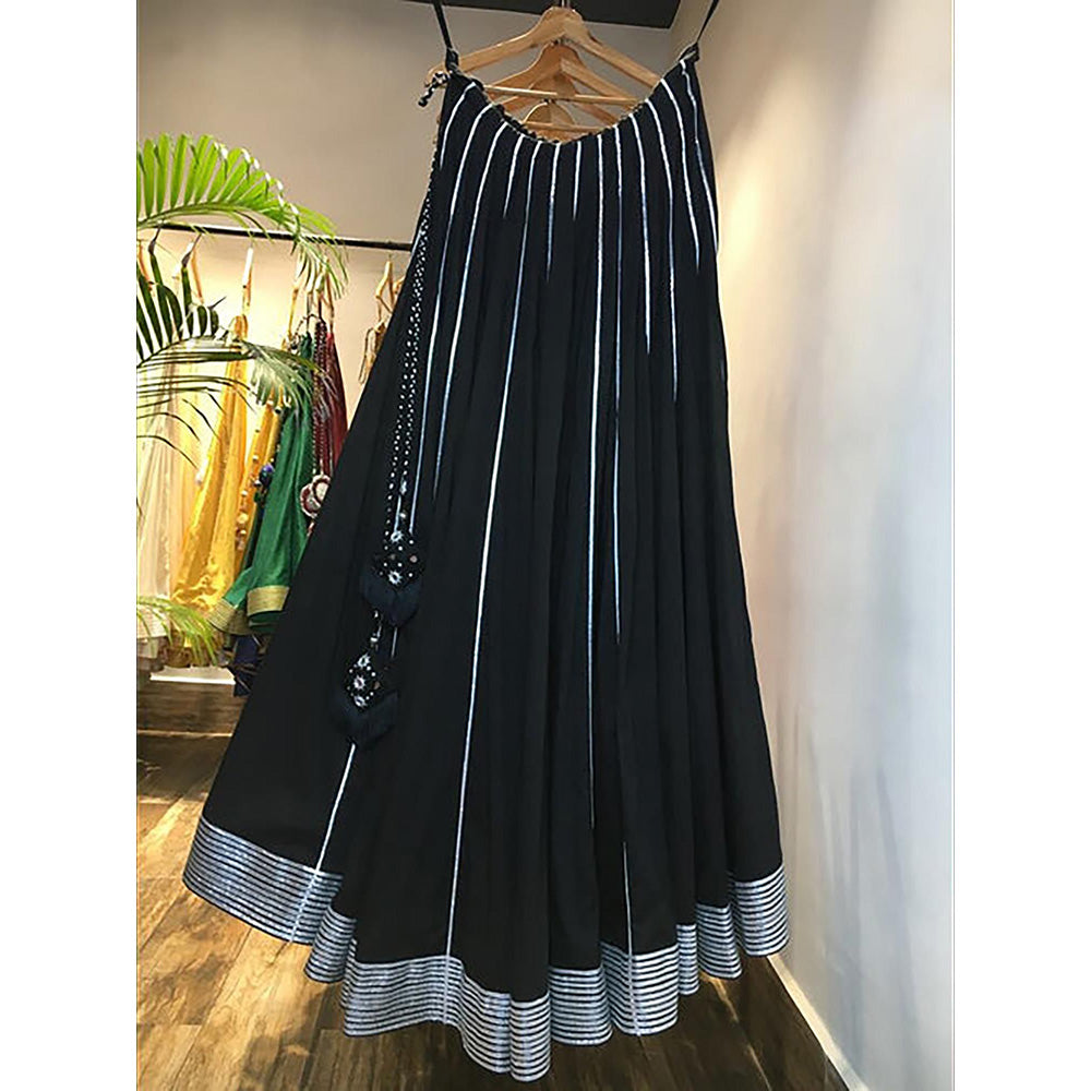 Taraasi Chandni Raat Black Mulmul Cotton Kalidar Ghaghara Skirt