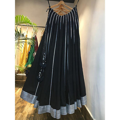 Taraasi Chandni Raat Black Mulmul Cotton Kalidar Ghaghara Skirt
