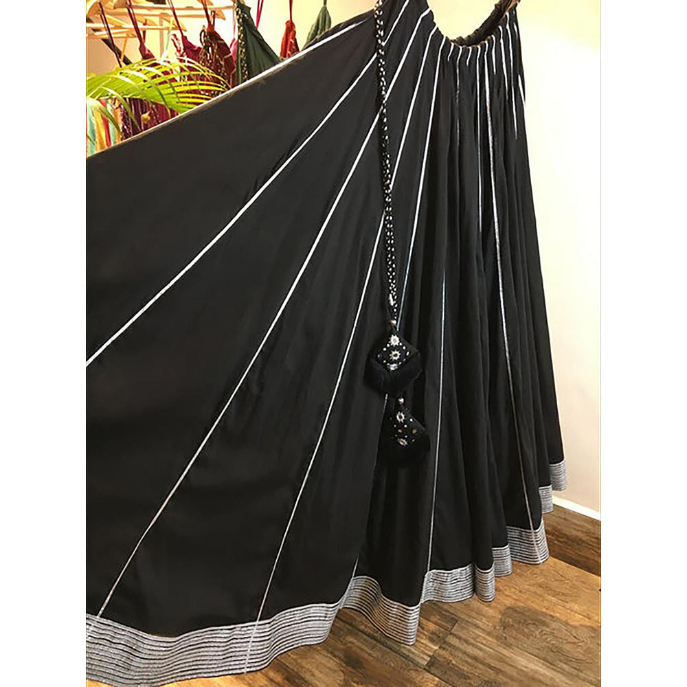 Taraasi Chandni Raat Black Mulmul Cotton Kalidar Ghaghara Skirt