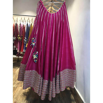 Taraasi Jhilmil Rani Pink Handloom Chanderi Silk Kalidar Ghaghara Skirt