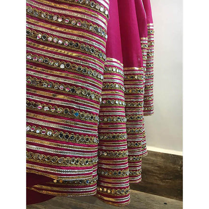 Taraasi Jhilmil Rani Pink Handloom Chanderi Silk Kalidar Ghaghara Skirt