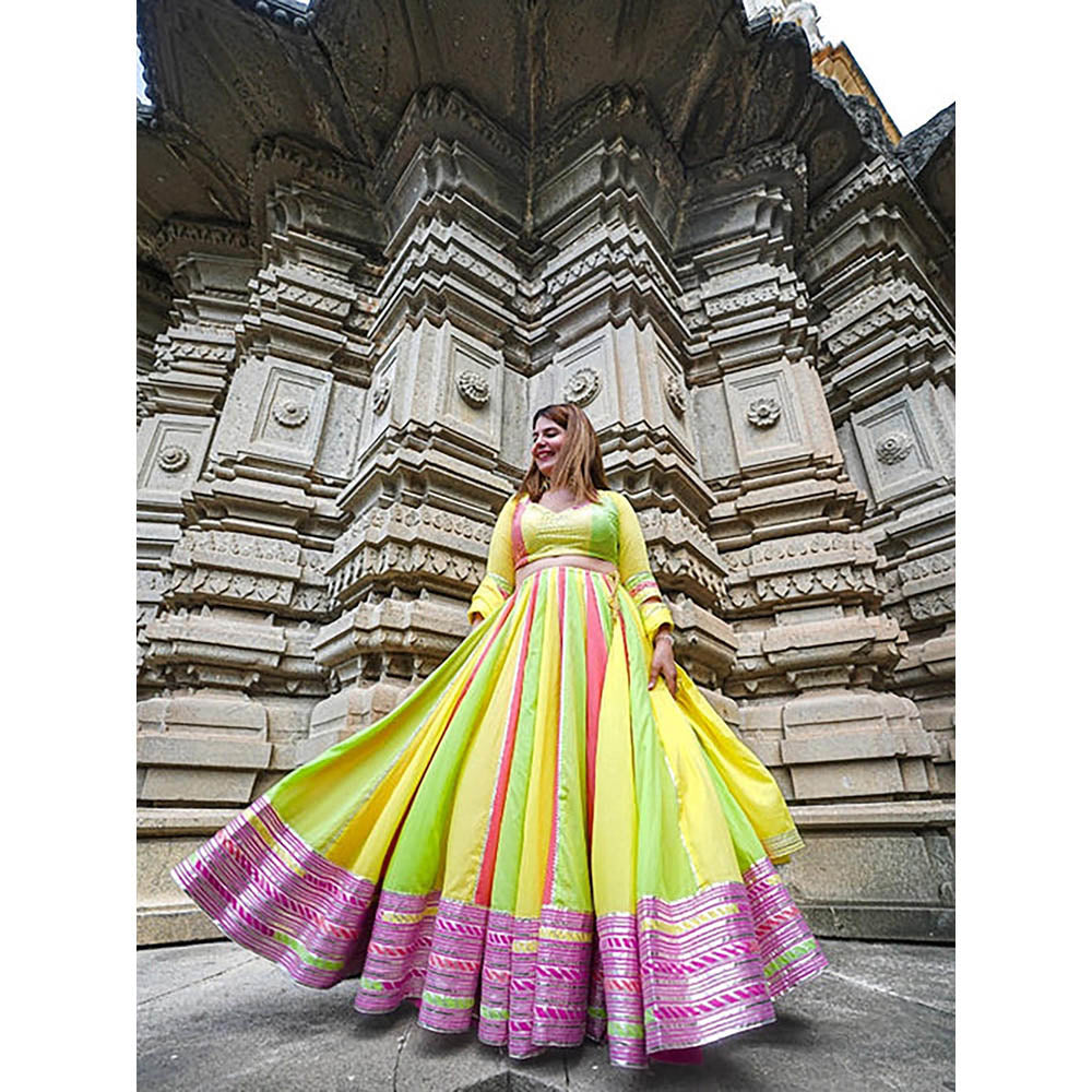 Taraasi Raas Leela Multi Color Mulmul Cotton Kalidar Ghaghara Skirt