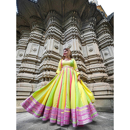 Taraasi Raas Leela Multi Color Mulmul Cotton Kalidar Ghaghara Skirt