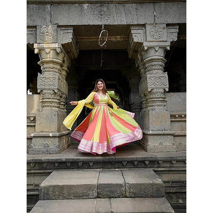 Taraasi Raas Leela Multi Color Mulmul Cotton Kalidar Ghaghara Skirt