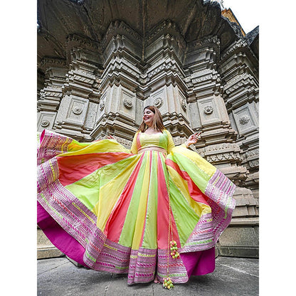 Taraasi Raas Leela Multi Color Mulmul Cotton Kalidar Ghaghara Skirt