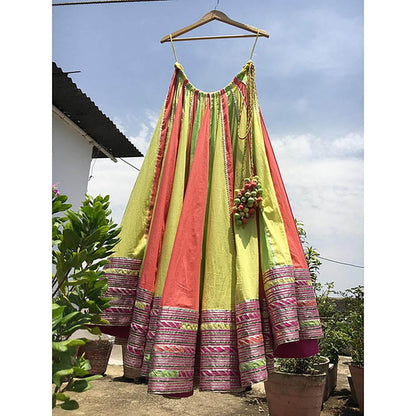 Taraasi Raas Leela Multi Color Mulmul Cotton Kalidar Ghaghara Skirt