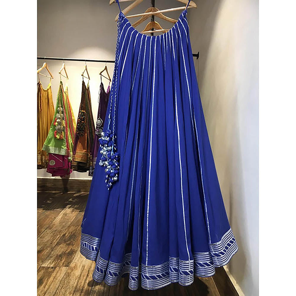 Taraasi Nilaya Blue Mulmul Cotton Kalidar Ghaghara Skirt