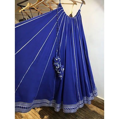 Taraasi Nilaya Blue Mulmul Cotton Kalidar Ghaghara Skirt