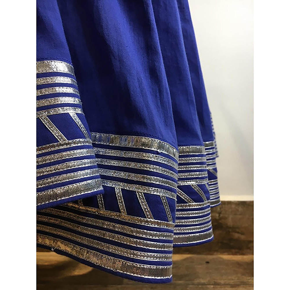 Taraasi Nilaya Blue Mulmul Cotton Kalidar Ghaghara Skirt