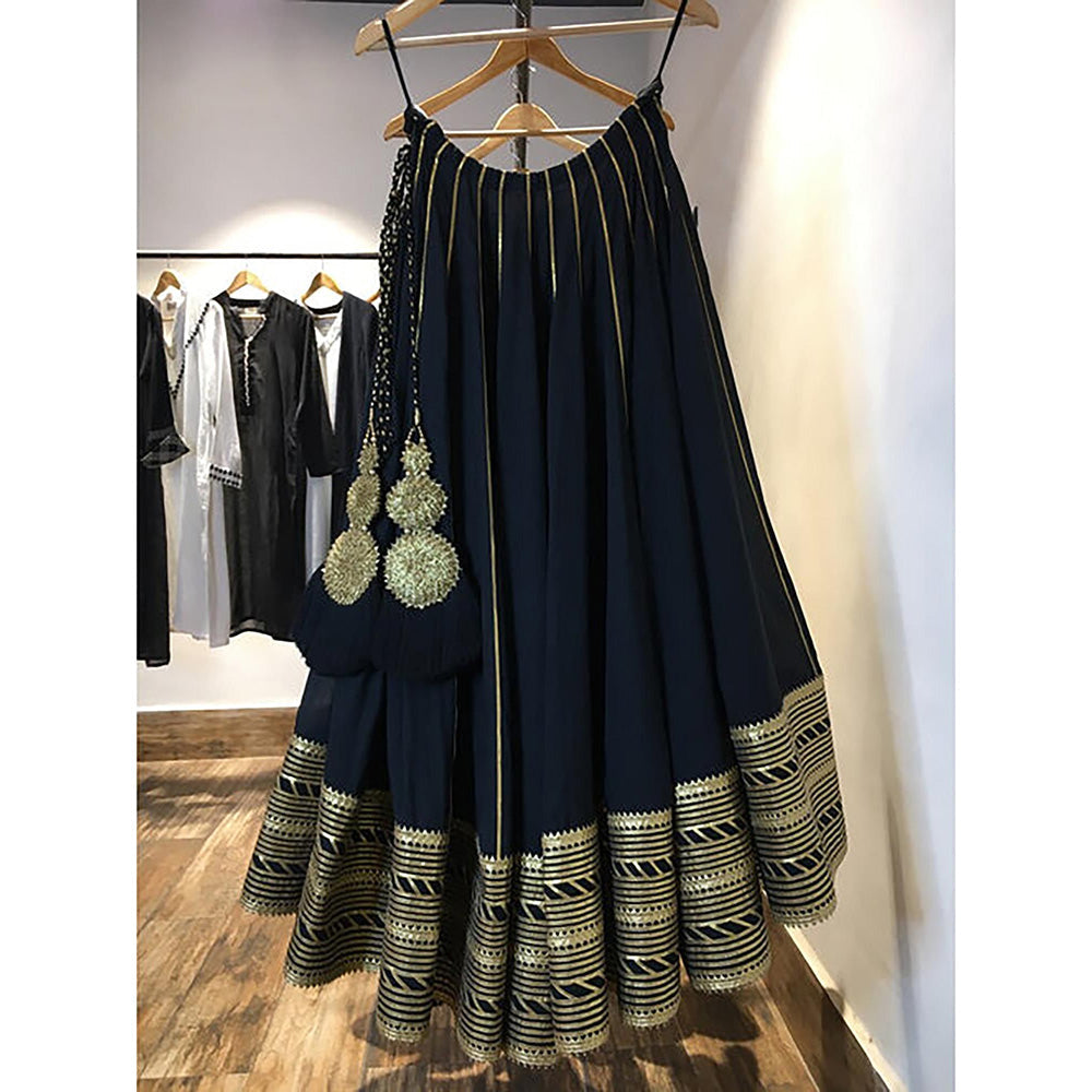 Taraasi Noorjahan Black Mulmul Cotton Kalidar Ghaghara Skirt