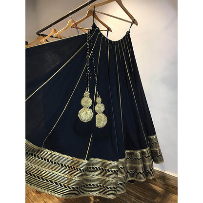 Taraasi Noorjahan Black Mulmul Cotton Kalidar Ghaghara Skirt