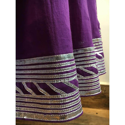 Taraasi Jamunia Purple Mulmul Cotton Kalidar Ghaghara Skirt