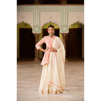 Taraasi Chandni Cream Mulmul Cotton Kalidar Ghaghara Skirt