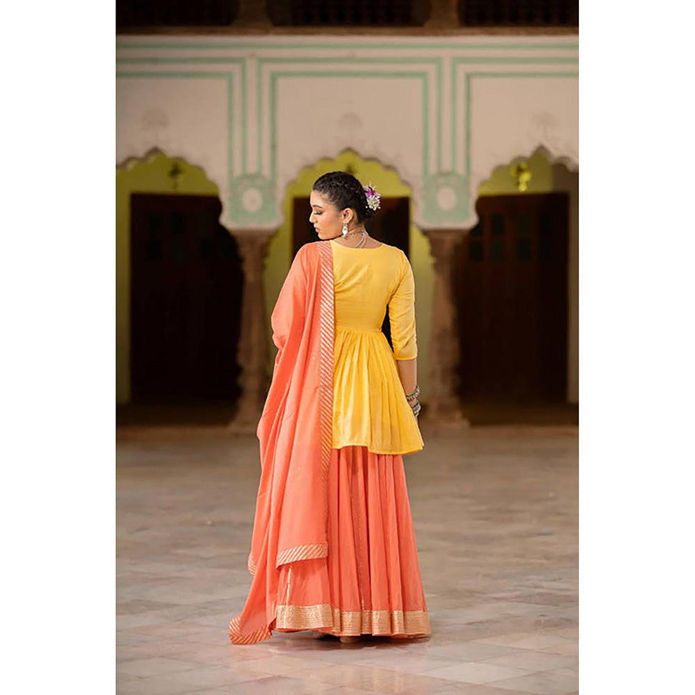 Taraasi Chandni Coral Mulmul Cotton Kalidar Ghaghara Skirt