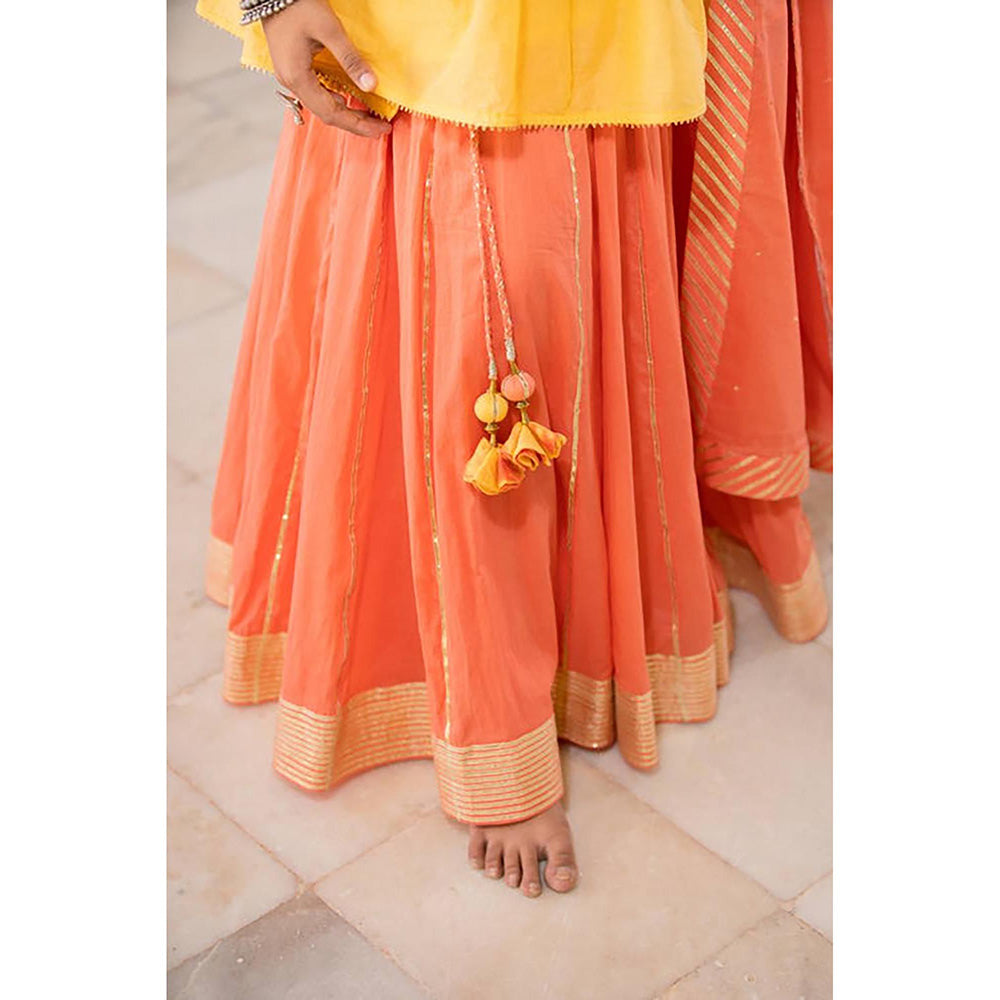 Taraasi Chandni Coral Mulmul Cotton Kalidar Ghaghara Skirt