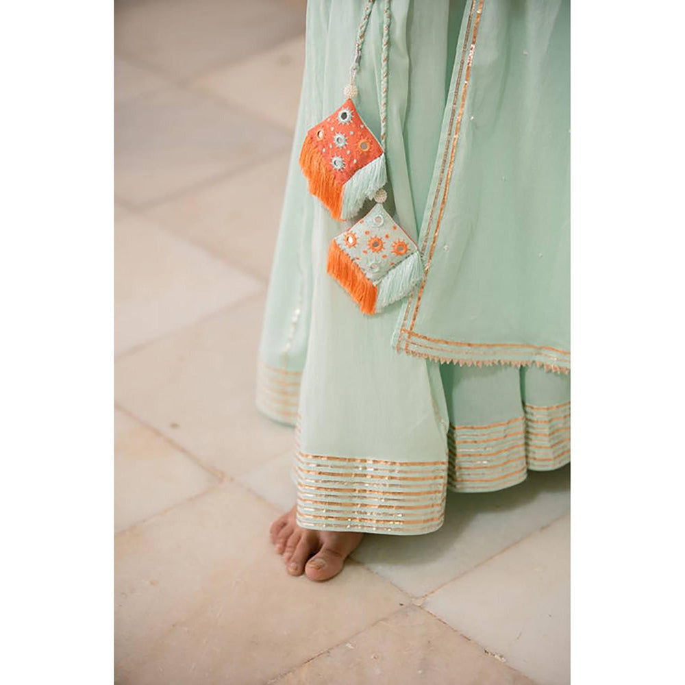 Taraasi Chandni Mint Green Mulmul Cotton Kalidar Ghaghara Skirt
