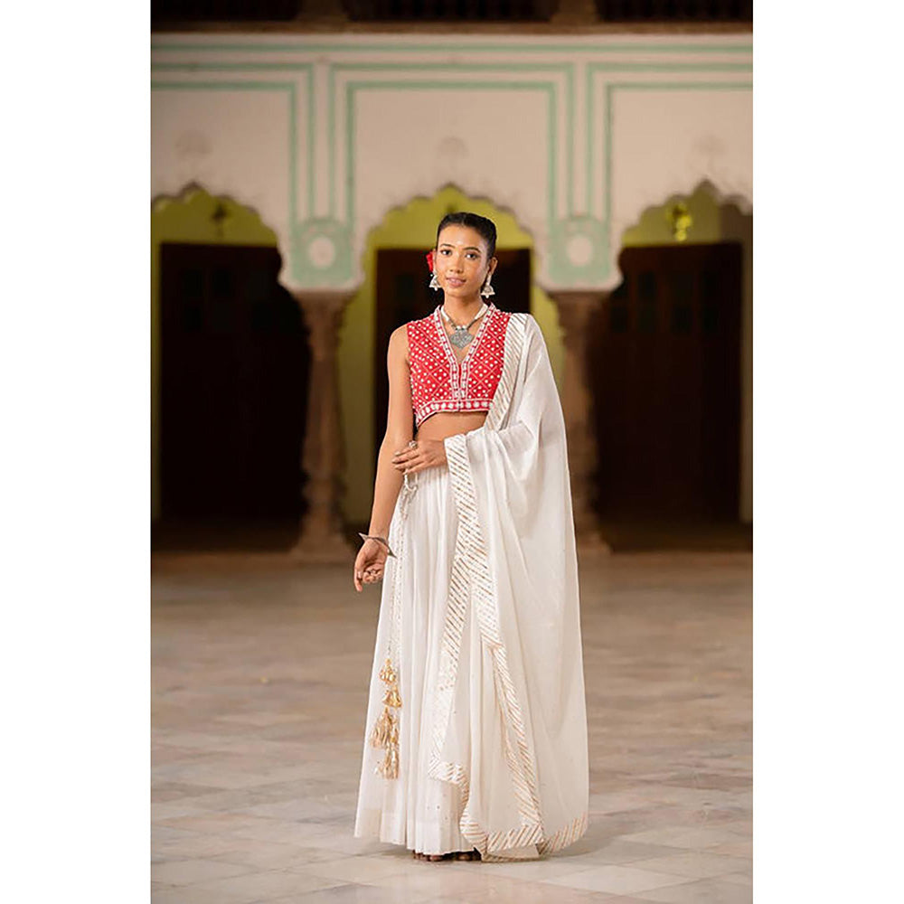 Taraasi Noorani White Mulmul Cotton Kalidar Ghaghara Skirt