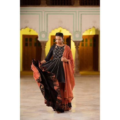 Taraasi Nakhrali Rust Mulmul Cotton Kalidar Ghaghara Skirt