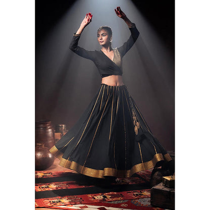 Taraasi Sunehri Koyal Black Mulmul Cotton Kalidar Ghaghara Skirt