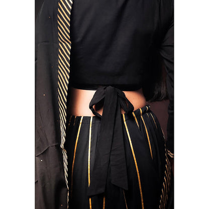 Taraasi Sunehri Koyal Black Mulmul Cotton Kalidar Ghaghara Skirt