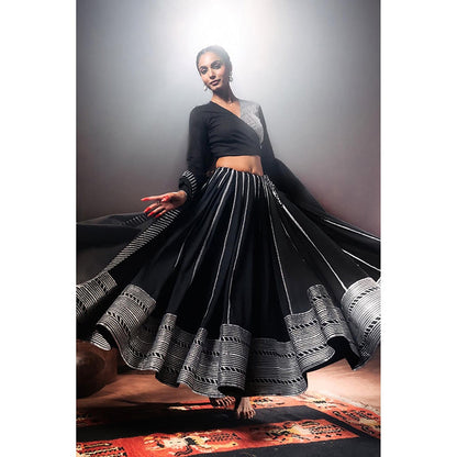 Taraasi Husnara Black Mulmul Cotton Kalidar Ghaghara Skirt