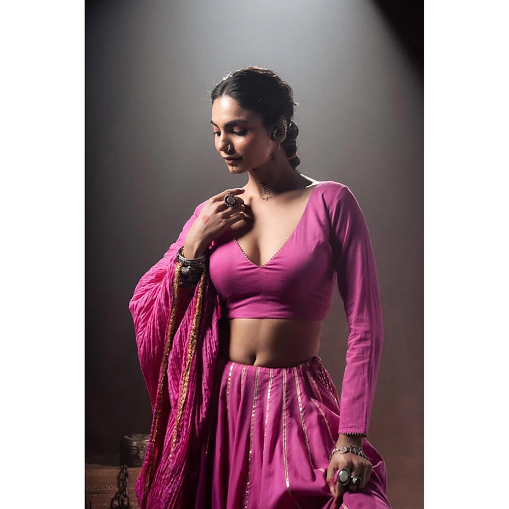 Taraasi Paaro Rani Pink Mulmul Cotton Kalidar Ghaghara Skirt