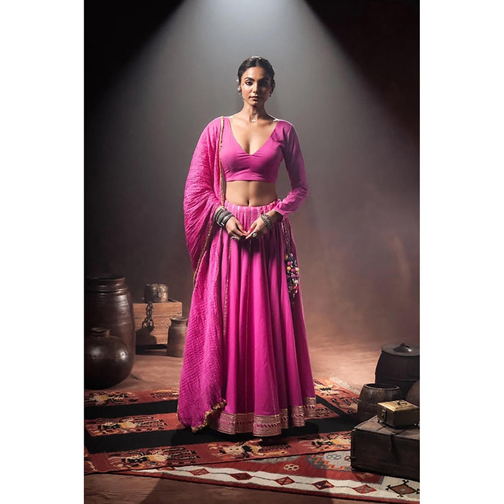 Taraasi Paaro Rani Pink Mulmul Cotton Kalidar Ghaghara Skirt