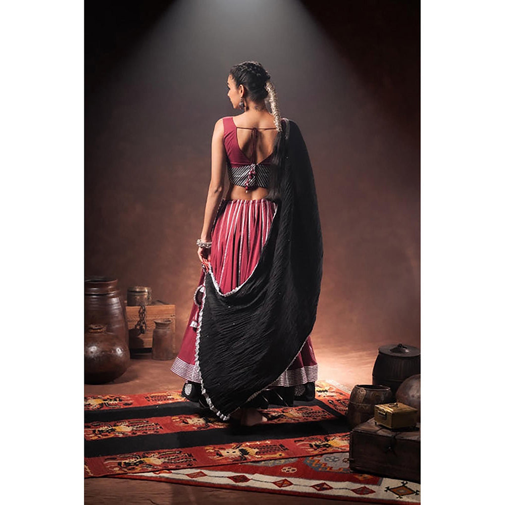 Taraasi Man Mohini Maroon Double Layered Mulmul Cotton Kalidar Ghaghara Skirt