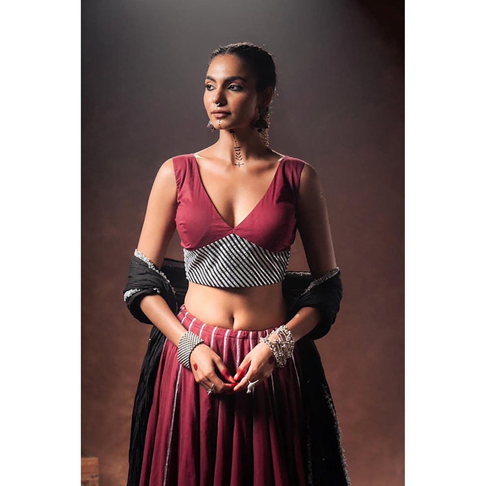 Taraasi Man Mohini Maroon Double Layered Mulmul Cotton Kalidar Ghaghara Skirt