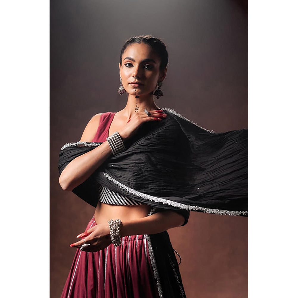 Taraasi Man Mohini Maroon Double Layered Mulmul Cotton Kalidar Ghaghara Skirt